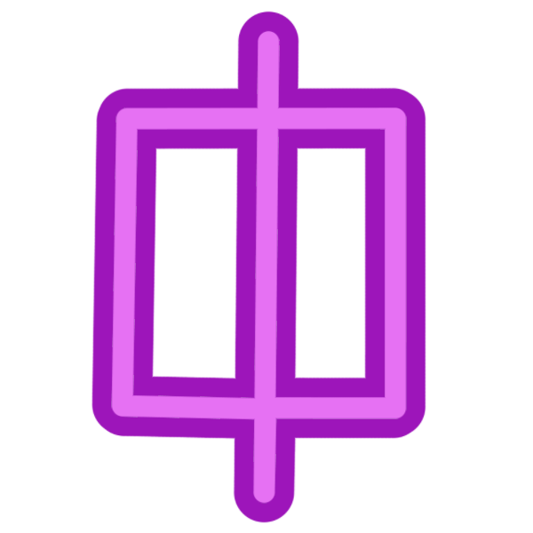 a glyph for the letter D in two toned magenta. It is a rectangle with a line drawn through it vertically.